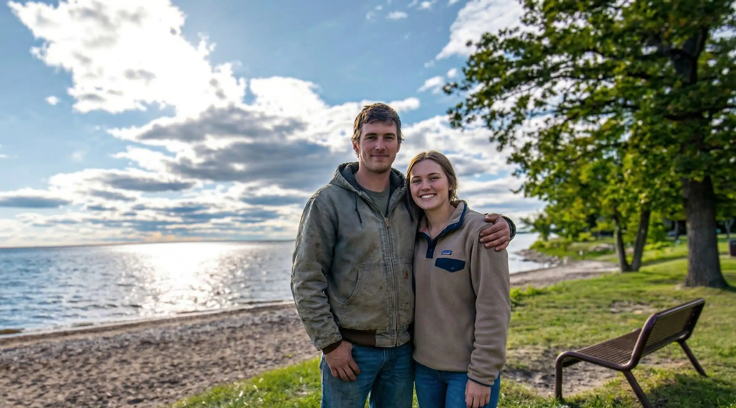 couple on oak lake beach in oak lake manitoba